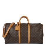 Louis Vuitton Brown Monogram Coated Canvas & Vachetta Leather Vintage Keepall 55 Bandoulire