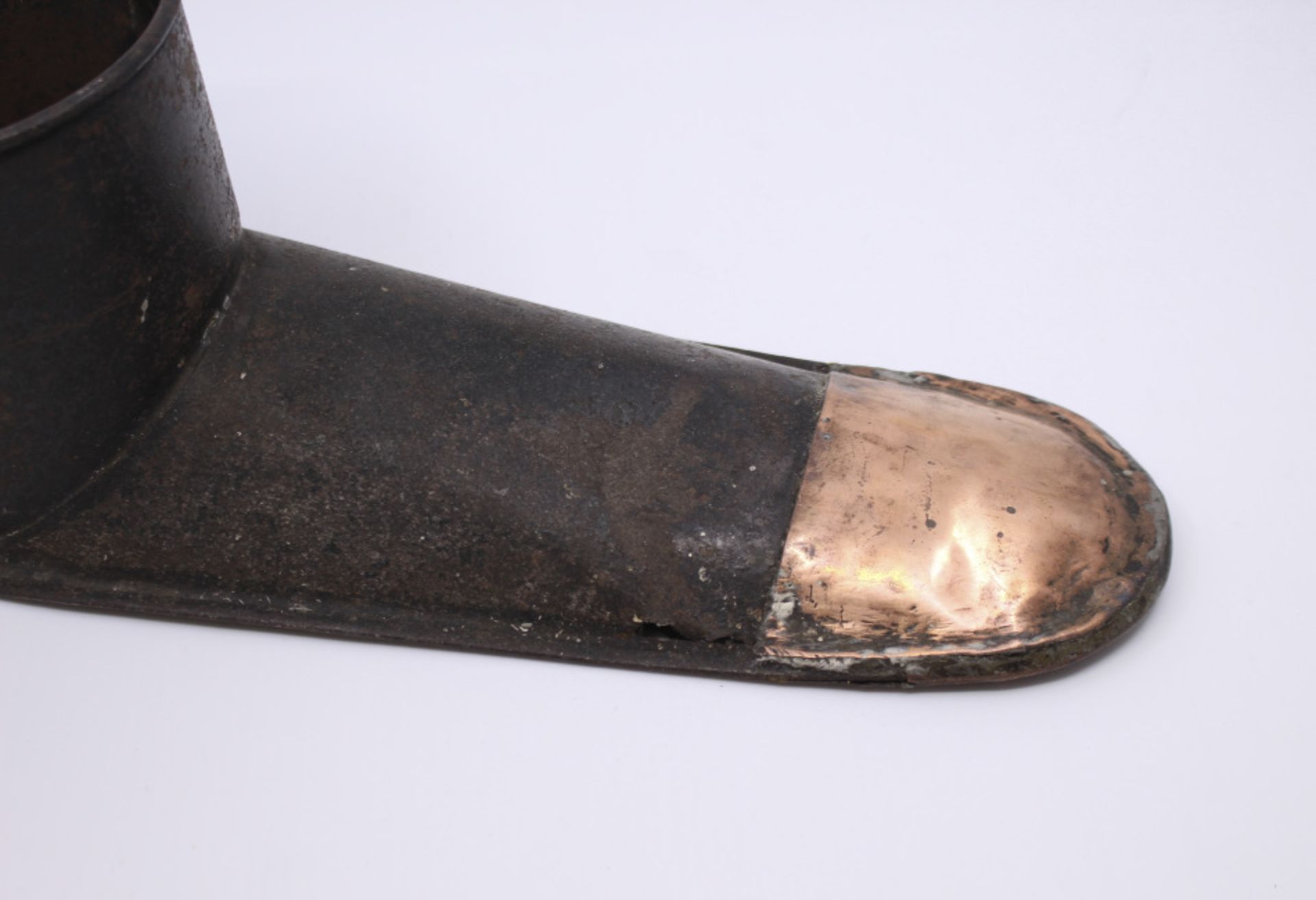 Antique English Steel, Copper & Brass Shoe Ale Muller - Image 4 of 6