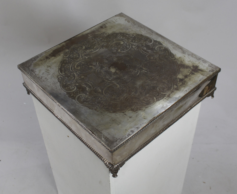 Early 19th c. English Silver on Copper Square Cake Stand - Image 2 of 6