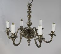 Six Arm Heavy Silvered Chandelier