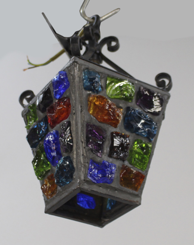 Small vintage Metal Multicoloured Stained Glass Lantern - Image 4 of 4