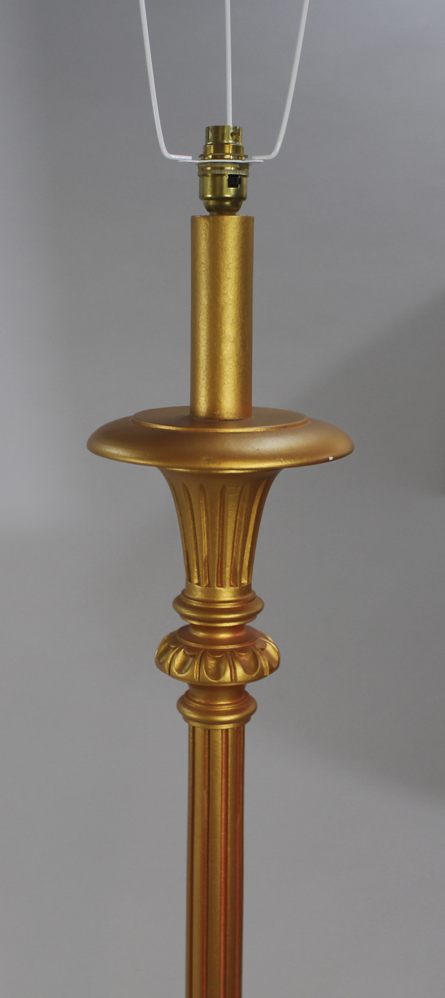 Gold Painted Vintage Carved Wood Standard Lamp - Image 2 of 3