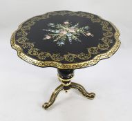 French Ebonized Hand Painted Gilt Tripod Table