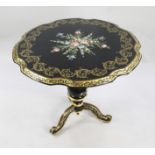 French Ebonized Hand Painted Gilt Tripod Table