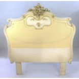 Heavy French Painted Carved Wood Headboard