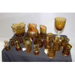 Collection of Vintage Amber Glass Vases Tankards Etc.