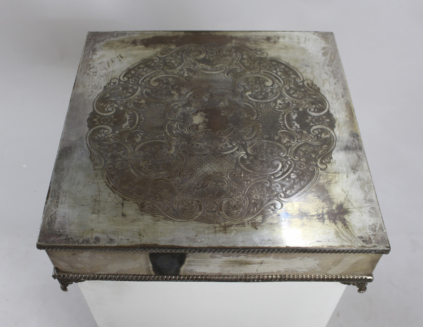 Early 19th c. English Silver on Copper Square Cake Stand - Image 3 of 6