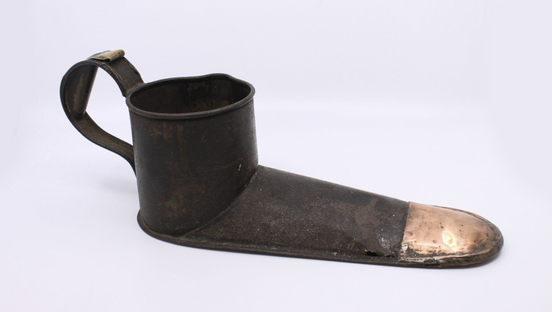 Antique English Steel, Copper & Brass Shoe Ale Muller