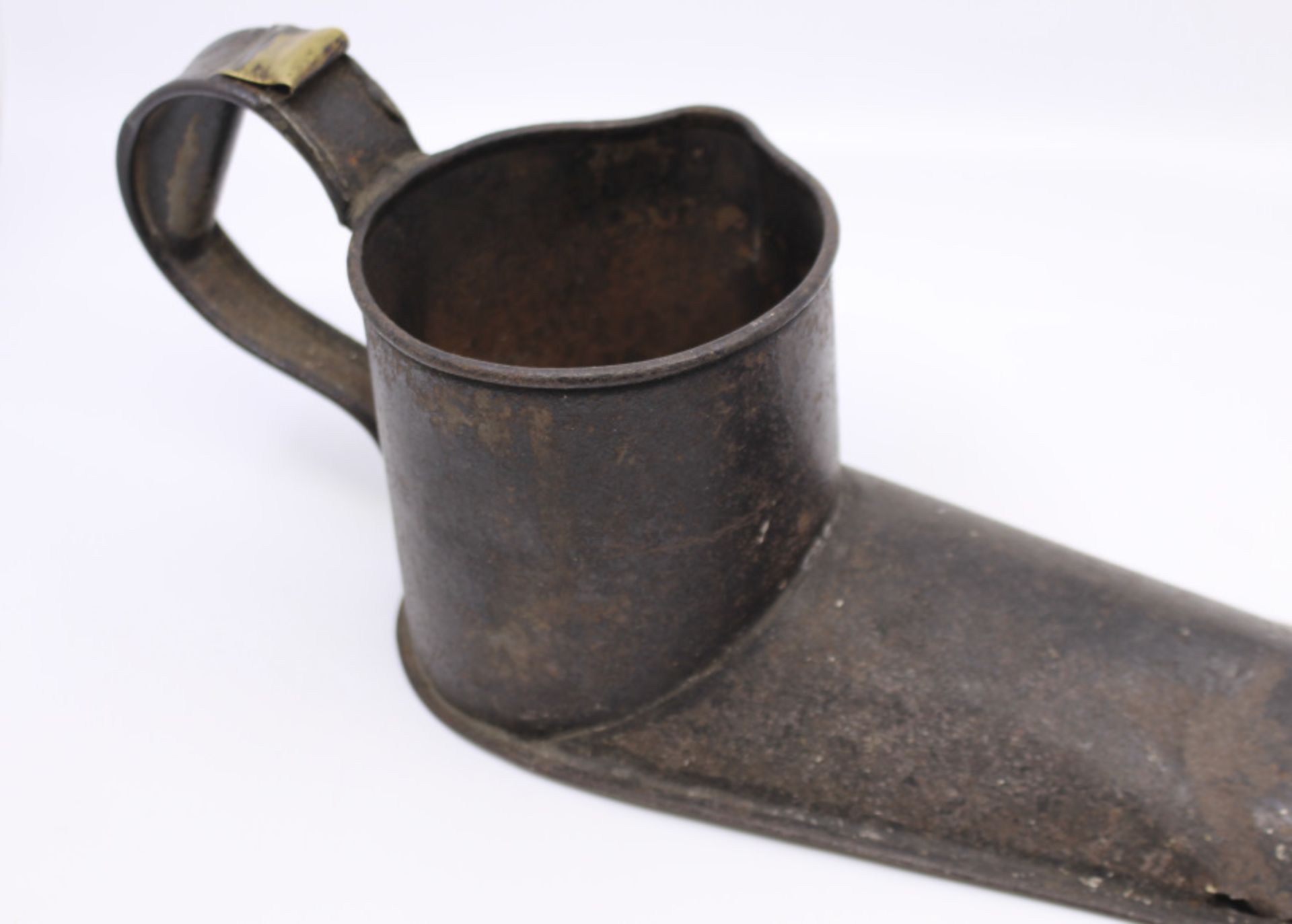 Antique English Steel, Copper & Brass Shoe Ale Muller - Image 3 of 6