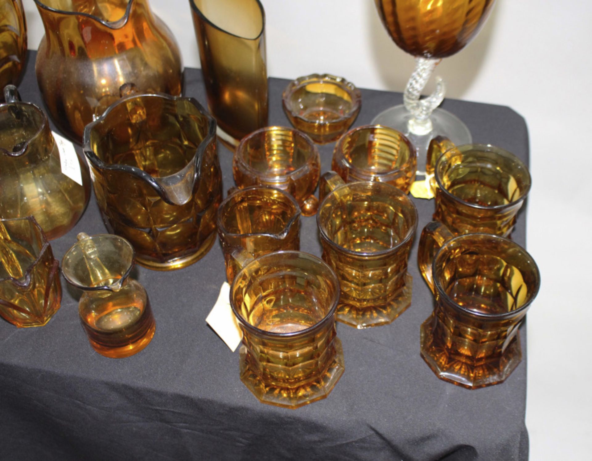 Collection of Vintage Amber Glass Vases Tankards Etc. - Image 2 of 3
