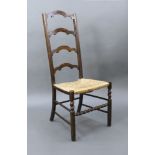 Early 20th c. Beech Ladderback Occasional Chair with Rush Seat