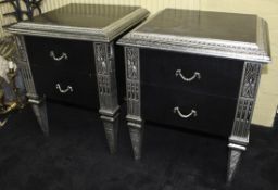 Pair of Black and Silver Leaf Heavy Two Drawer Chest of Drawers Bedsides