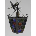 Small vintage Metal Multicoloured Stained Glass Lantern