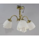 Three Arm Gold Plated Chandelier with Glass Shades