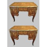 Pair of Louis XV Style Kingwood & Marquetry Brass Bound Desks