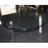 Heavy Designer Glass Topped Chrome Circular Coffee Table