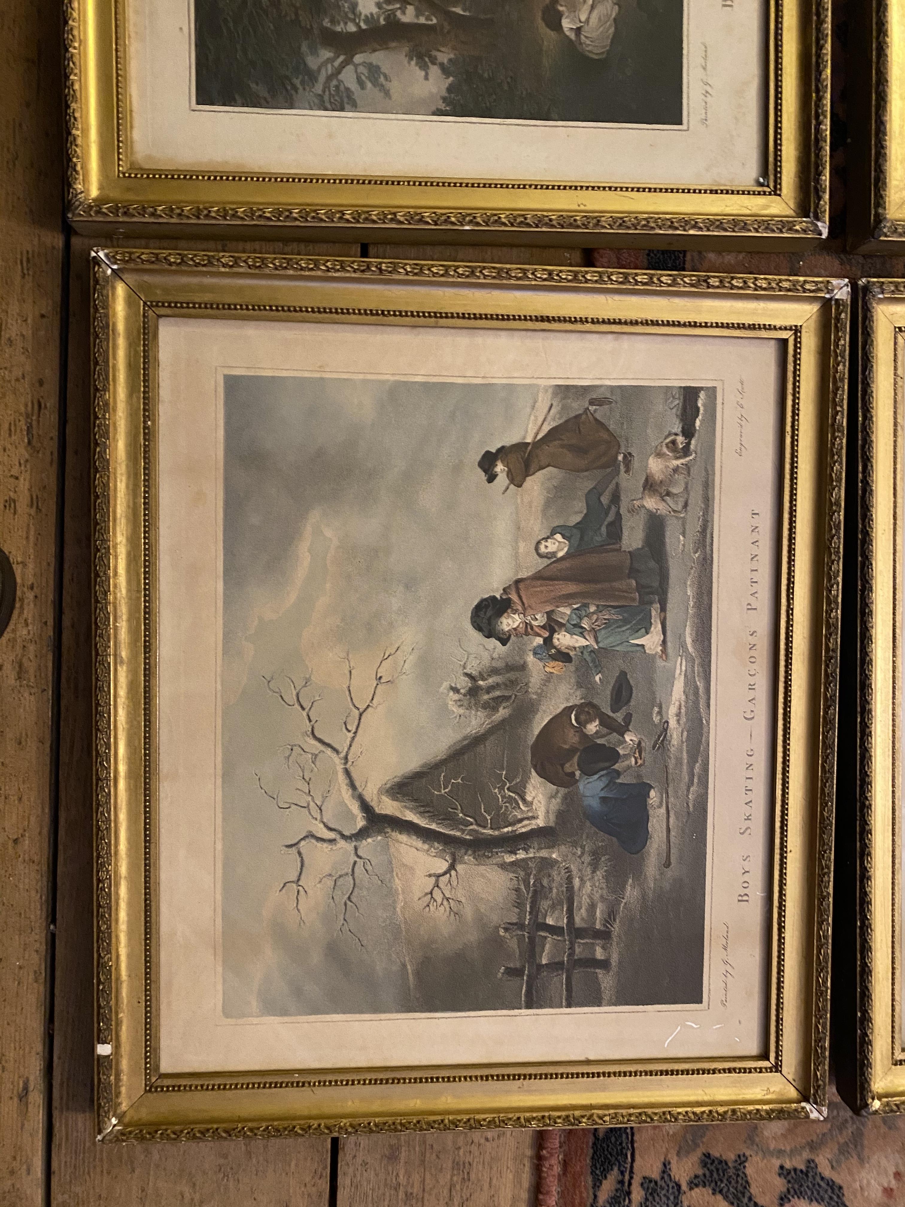 Set of four early C19th engravings by G Morland in original gilt frames - Image 4 of 5