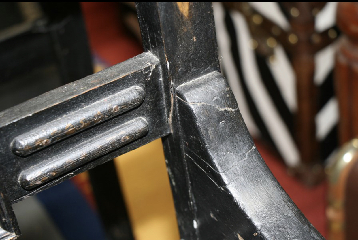A pair of Regency style ebonised and painted carver chairs - Image 10 of 11
