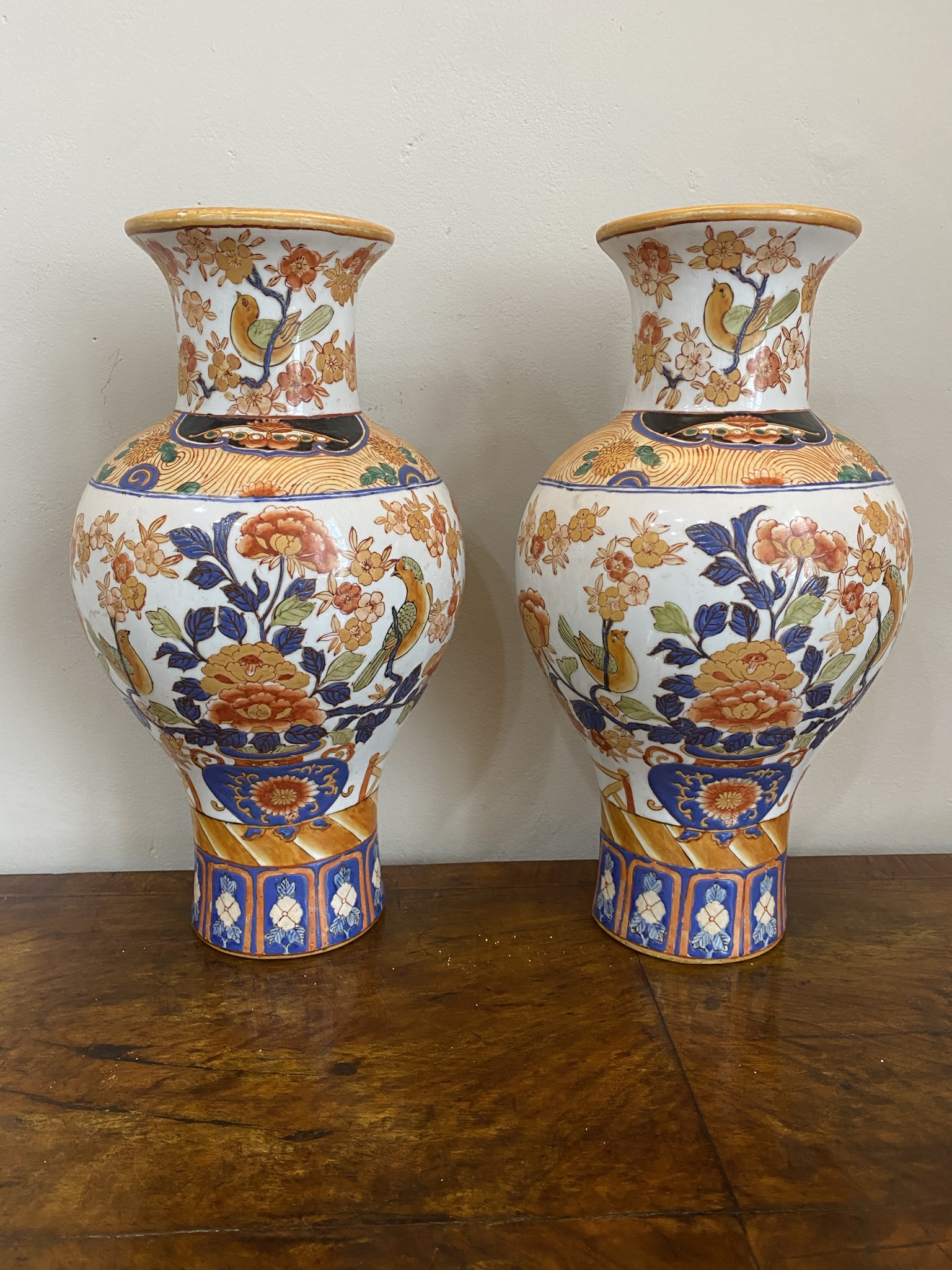 Pair of flatback Imari vases