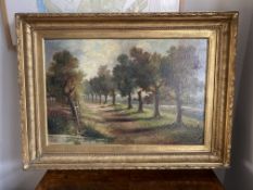 Oil painting of a tree lined avenue Abraham Hulk Jr ( 1851-1922)