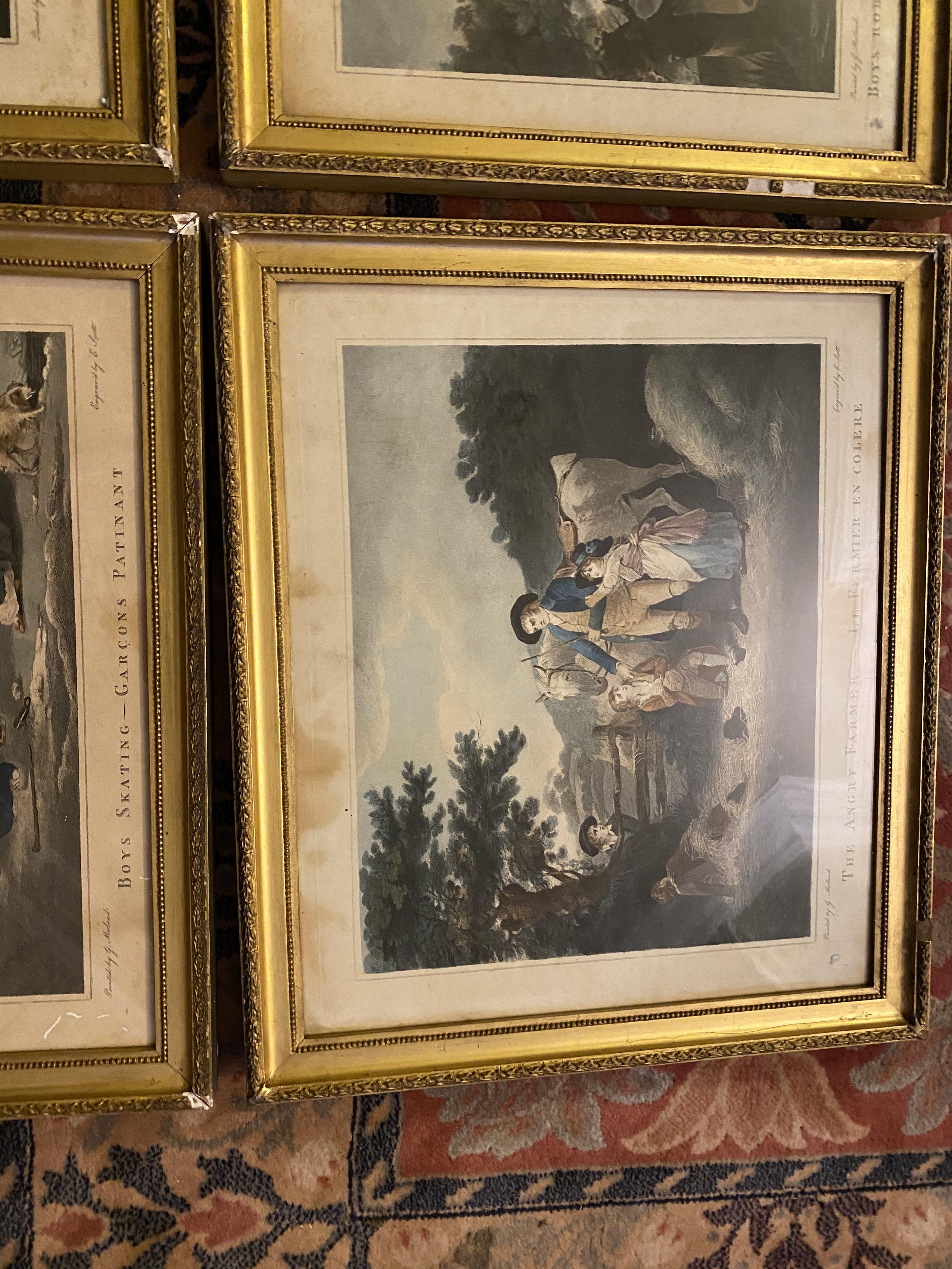 Set of four early C19th engravings by G Morland in original gilt frames - Image 5 of 5