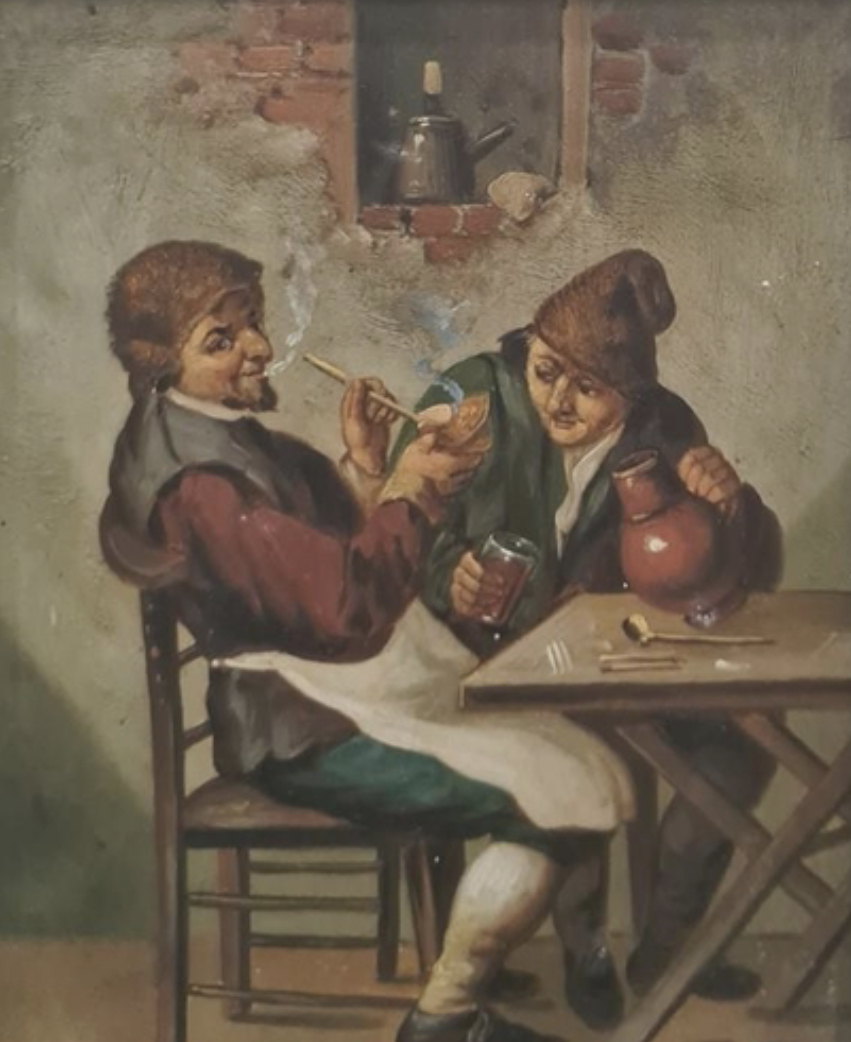 C19th oil painting Copy of Dutch master, drinking scene oil on board - Image 2 of 2