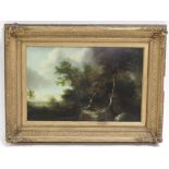 Early 19th Century Continental School - wooded landscape with stormy sky oil on board