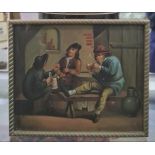 C19th oil painting Copy of Dutch master, drinking scene oil on board