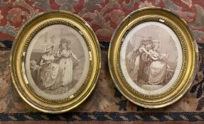 A pair of early C19th sepia engravings entitled the weddding ring and the Valentine gift