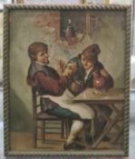 C19th oil painting Copy of Dutch master, drinking scene oil on board