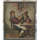 C19th oil painting Copy of Dutch master, drinking scene oil on board