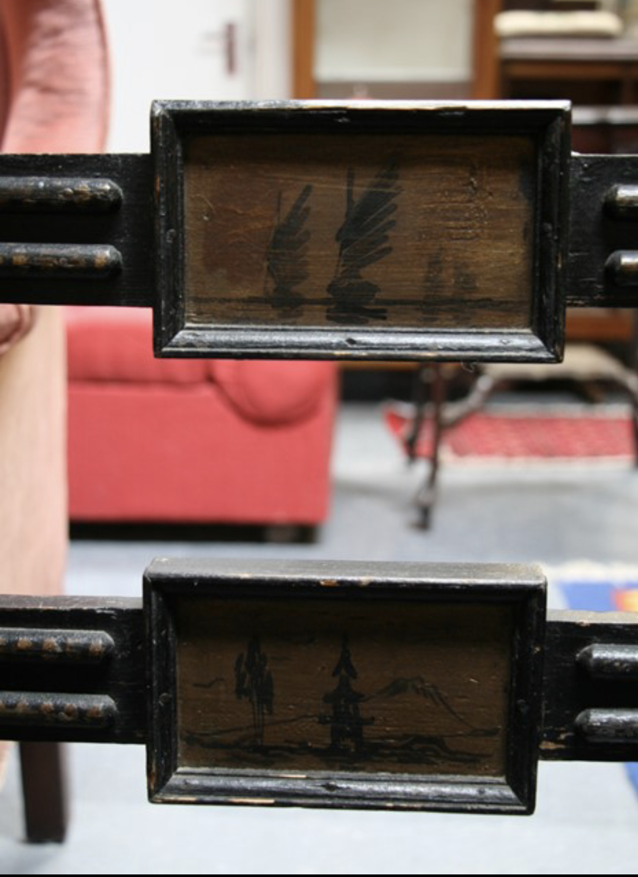 A pair of Regency style ebonised and painted carver chairs - Image 3 of 11