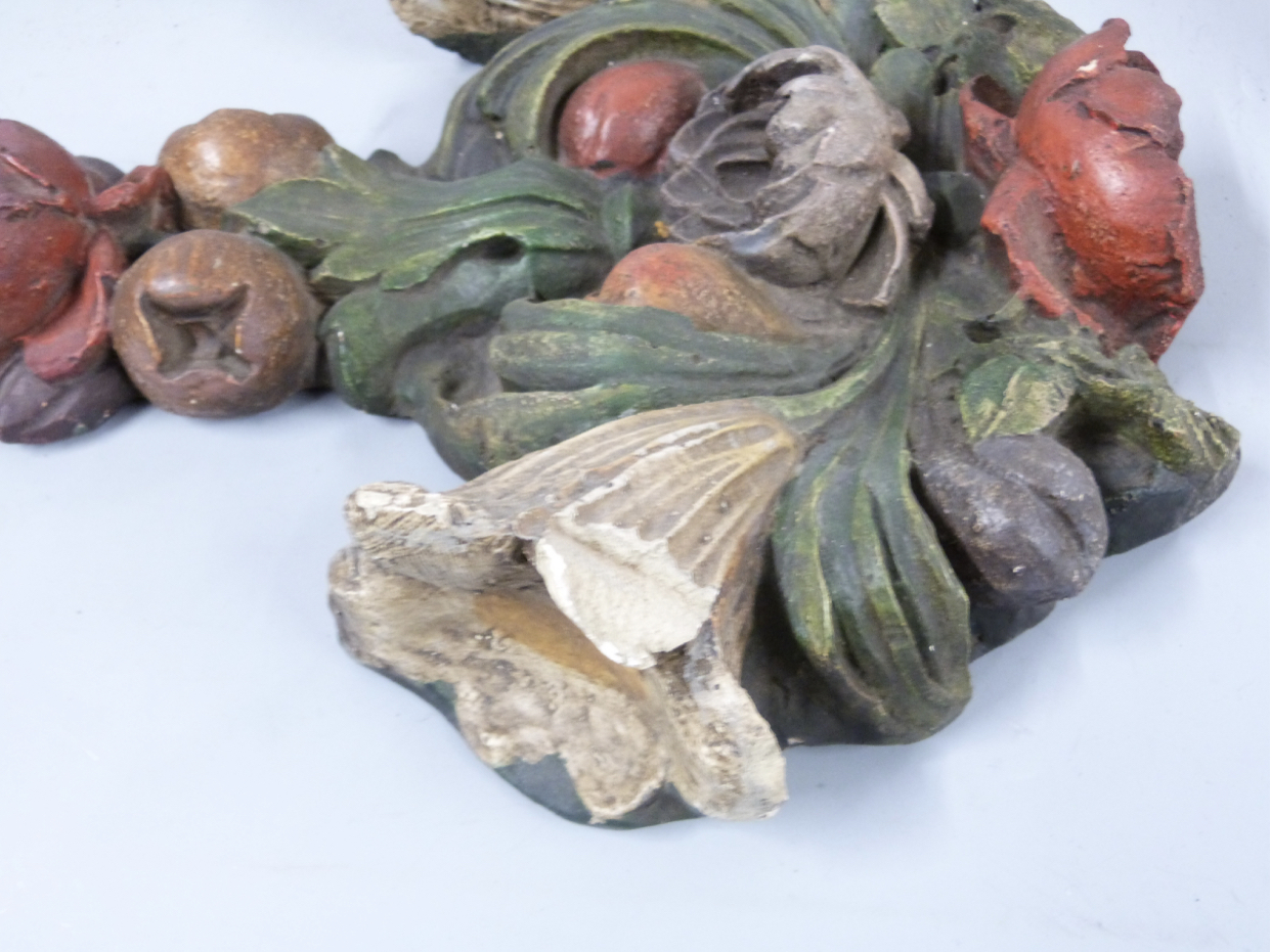 Pair of French plaster wall hangings depicting fruit and flowers - Image 2 of 3