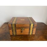 Early C20th walnut and brass banded writing slope
