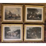 Set of four early C19th engravings by G Morland in original gilt frames