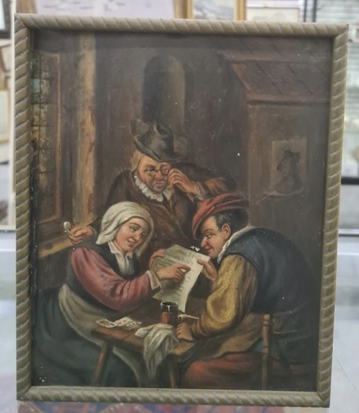 C19th oil painting Copy of Dutch master, drinking scene oil on board