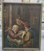 C19th oil painting Copy of Dutch master, drinking scene oil on board