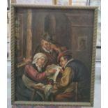 C19th oil painting Copy of Dutch master, drinking scene oil on board