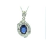 Platinum Cluster Diamond And Sapphire Pendant (S2.16) 0.80 Carats