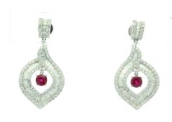 18ct White Gold Cluster Diamond And Ruby Earring (R1.20) 5.30 Carats