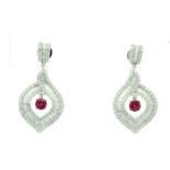 18ct White Gold Cluster Diamond And Ruby Earring (R1.20) 5.30 Carats