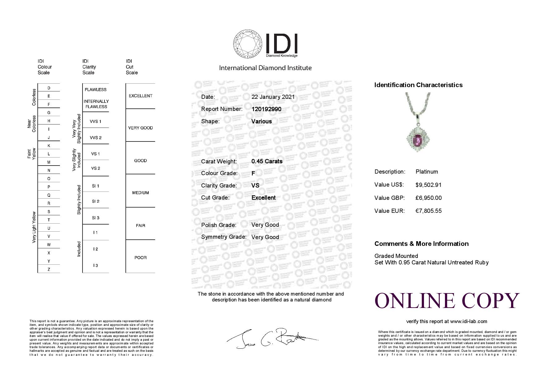 Platinum Cluster Diamond And Ruby Necklace (R0.95) D0.45 Carats - Image 3 of 3