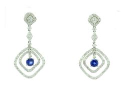 18ct White Gold Diamond And Sapphire Drop Earrings (S1.02) 1.75 Carats