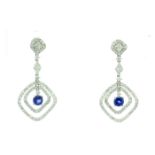 18ct White Gold Diamond And Sapphire Drop Earrings (S1.02) 1.75 Carats