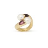 Mikimoto 18k Yellow Gold Akoya Pearl & Tourmaline Ring