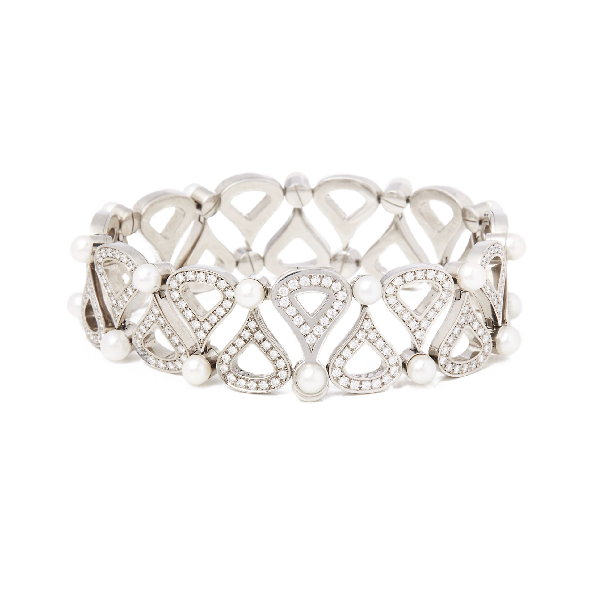 Chopard 18k White Gold Cultured Pearl & Diamond Bracelet