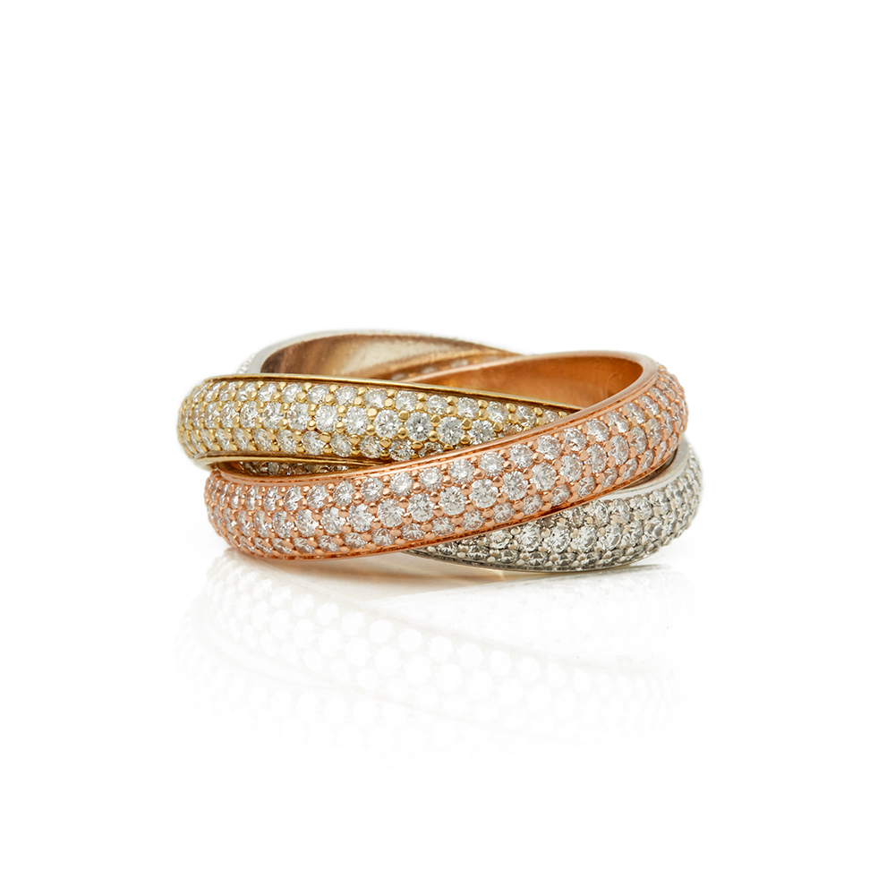 Cartier 18k Yellow, White & Rose Gold Diamond Classic Trinity Ring - Image 9 of 10