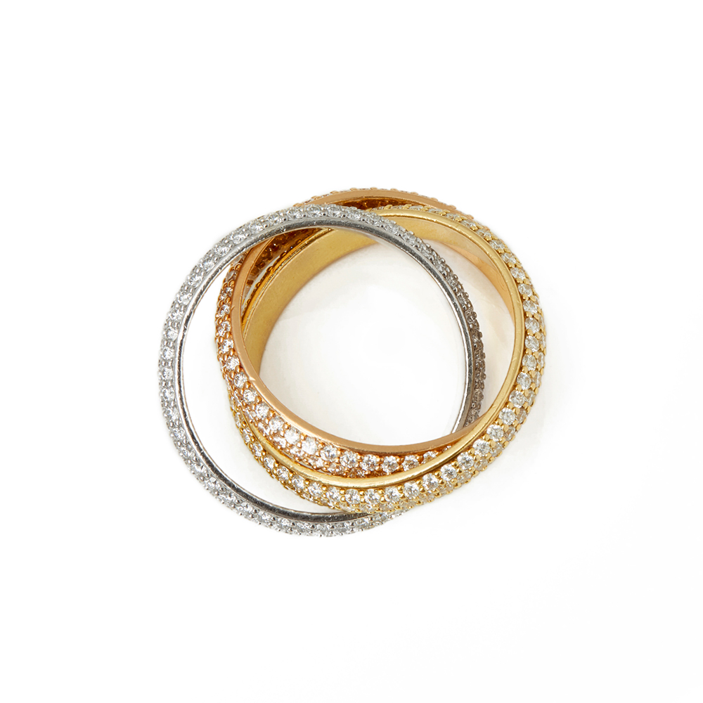 Cartier 18k Yellow, White & Rose Gold Diamond Classic Trinity Ring - Image 8 of 10