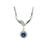 Platinum Cluster Diamond And Sapphire Necklace (S1.00) 0.35 Carats
