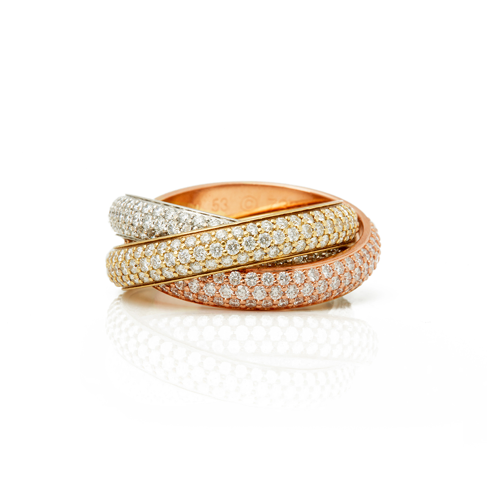 Cartier 18k Yellow, White & Rose Gold Diamond Classic Trinity Ring - Image 10 of 10